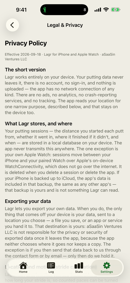 Legal & Privacy in the app